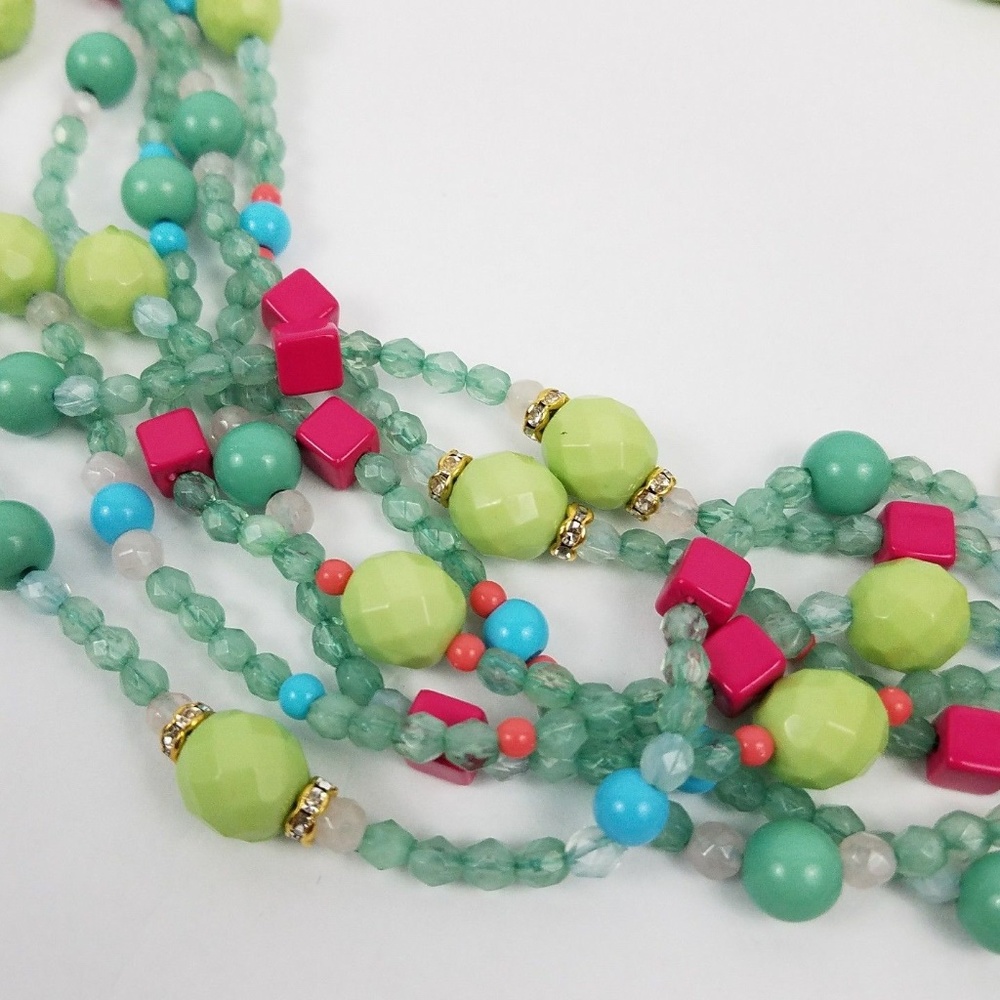 AQUA collar necklace 7 strands pink turquoise - Picture 6 of 8